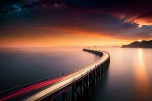 a long exposure photo of a bridge over the ocean. AI-Generated