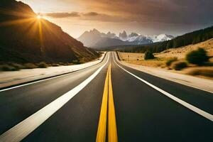 un la carretera con montañas en el antecedentes. generado por ai foto