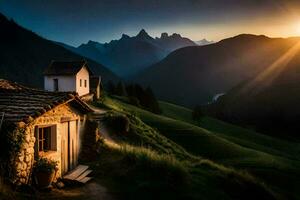 the sun rises over the mountains in the background. AI-Generated photo