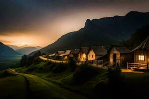 foto fondo de pantalla el cielo, montañas, el sol, el montañas, el camino, el montañas,. generado por ai