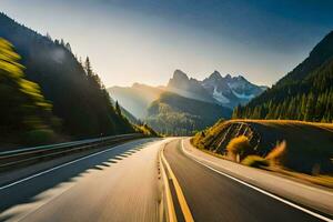 un la carretera en el montañas con montañas en el antecedentes. generado por ai foto