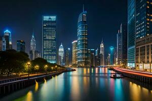 the chicago skyline at night. AI-Generated photo