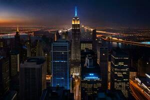 the empire state building is lit up at night. AI-Generated photo