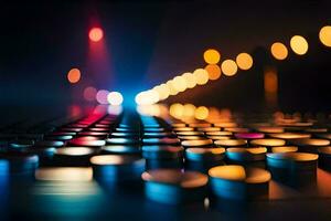 a close up of a row of lights on a stage. AI-Generated photo