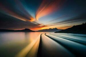 un largo exposición fotografía de un río fluido dentro el océano. generado por ai foto