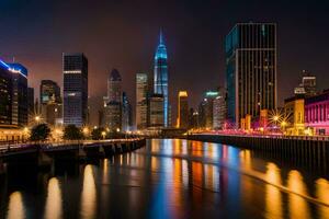 el chicago horizonte a noche. generado por ai foto