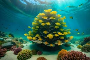 a coral reef with many different types of fish. AI-Generated photo