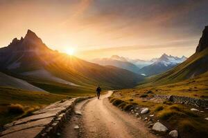 el la carretera a el montañas. generado por ai foto