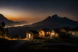 foto fondo de pantalla el cielo, montañas, el noche, el montañas, el cielo, el montañas,. generado por ai