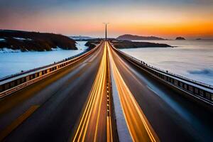 a long exposure photo of a highway with cars driving on it. AI-Generated