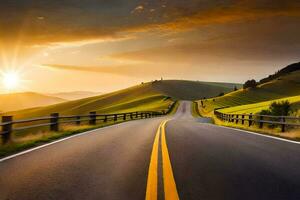 un la carretera con el Dom ajuste detrás él. generado por ai foto