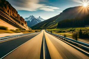 un autopista con montañas en el antecedentes. generado por ai foto