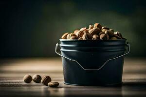 nuts in a bucket. AI-Generated photo