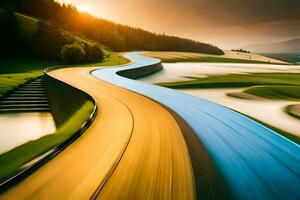 a long exposure photograph of a winding road. AI-Generated photo