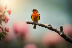 foto fondo de pantalla pájaro, el sol, flores, el pájaro, el pájaro, el pájaro, el. generado por ai