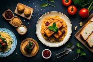 a variety of food on a table. AI-Generated photo