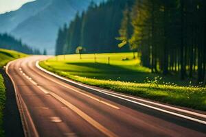 un largo la carretera en el montañas. generado por ai foto