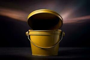 a yellow bucket with a lid on it. AI-Generated photo