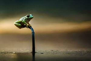 un rana sentado en un palo en el agua. generado por ai foto