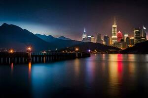 el ciudad luces de hong kong a noche. generado por ai foto