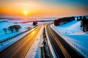 a highway in the winter. AI-Generated photo