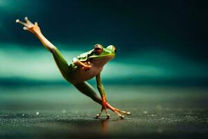 a frog is jumping in the air. AI-Generated photo