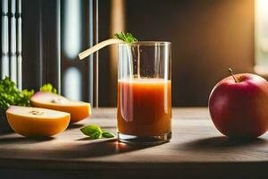 a glass of juice with an apple and an orange. AI-Generated photo