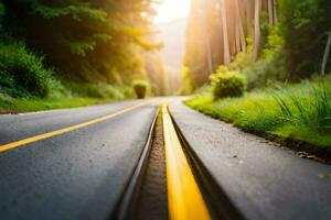 un la carretera con un amarillo línea en él. generado por ai foto