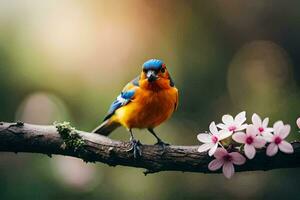 photo wallpaper the bird, flowers, spring, tree, bird, bird, bird, bird,. AI-Generated