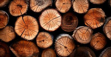 Panoramic background, wood firewood texture - AI generated image photo