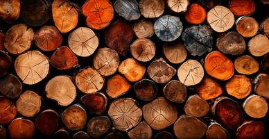 Panoramic background, wood firewood texture - AI generated image photo