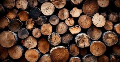 Panoramic background, wood firewood texture - AI generated image photo