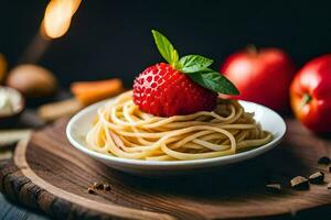 spaghetti with a strawberry on top. AI-Generated photo