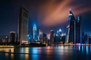 the city skyline at night in dubai. AI-Generated photo