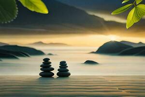 the zen garden, zen, nature, landscape, mountains, hd wallpaper. AI-Generated photo