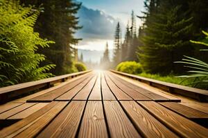 wooden bridge in the forest. AI-Generated photo