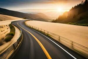 un largo, devanado la carretera en el montañas. generado por ai foto