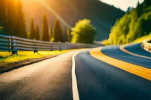 un la carretera con un amarillo línea en él. generado por ai foto