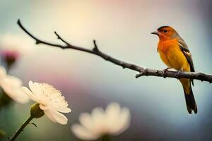 photo wallpaper the sky, flowers, bird, spring, the bird, spring, the bird,. AI-Generated