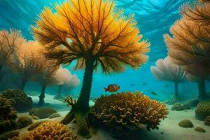 un submarino escena con coral y mar anémonas generado por ai foto