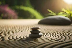 zen garden with stones and plants. AI-Generated photo