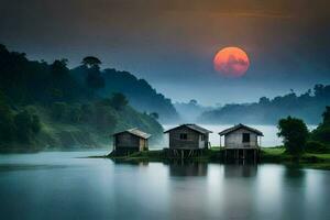 foto fondo de pantalla el cielo, agua, montañas, el luna, el sol, el cielo, el. generado por ai