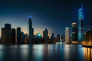 the city skyline at night in shanghai. AI-Generated photo