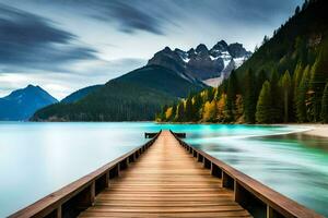 a wooden pier stretches out into the water. AI-Generated photo