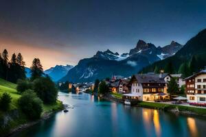 photo wallpaper mountains, river, switzerland, alps, the alps, the alps. AI-Generated