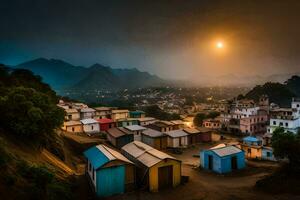 the sun sets over a village in india. AI-Generated photo