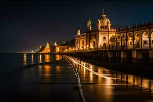 el noche ver de un palacio en India. generado por ai foto