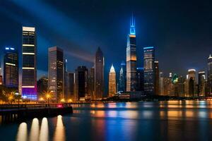 el chicago horizonte a noche. generado por ai foto