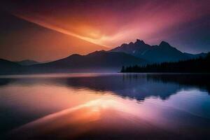 a beautiful sunset over a mountain range. AI-Generated photo