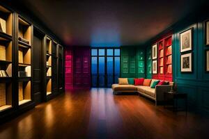 a room with colorful walls and wooden floors. AI-Generated photo